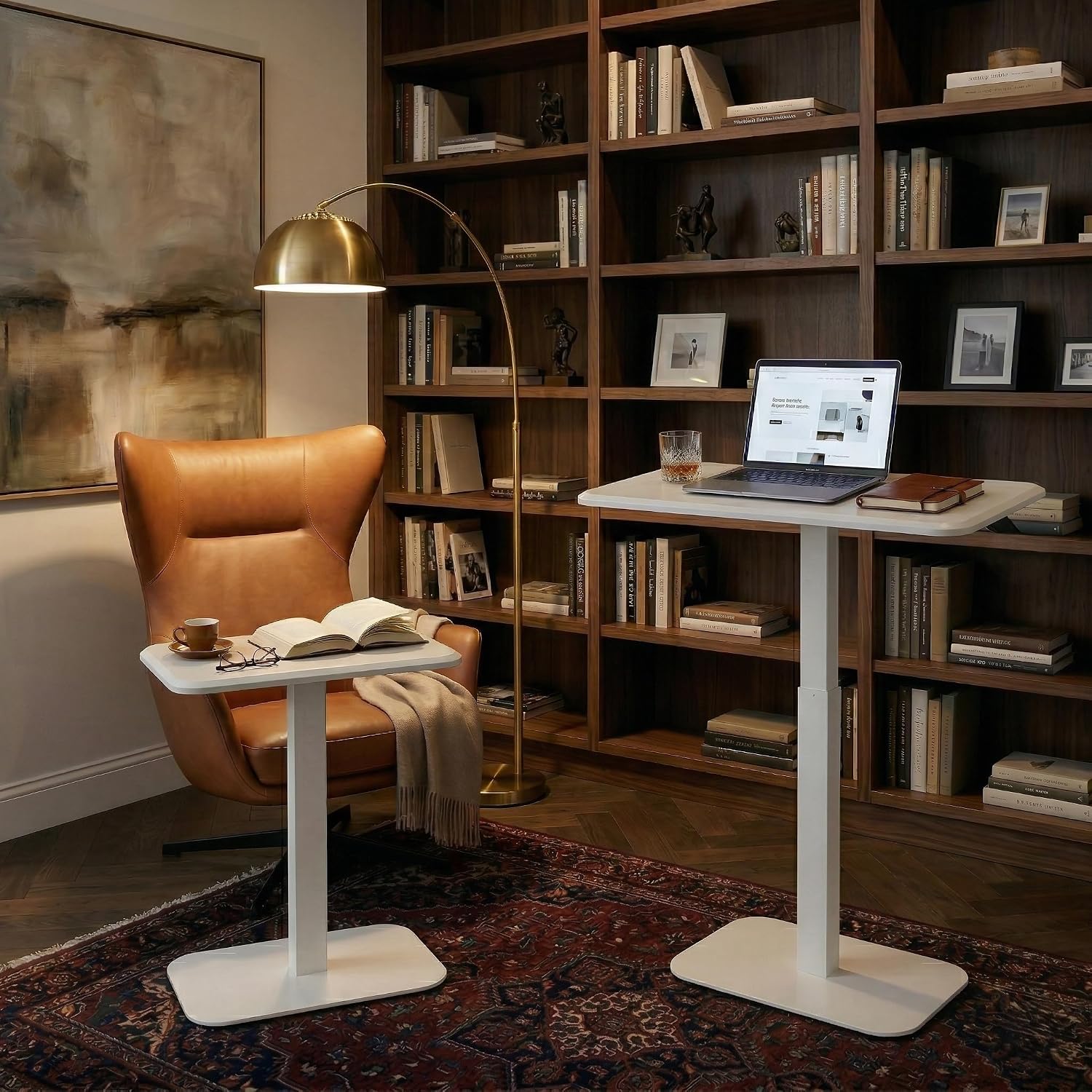 Ergohome™ ELEVANCE Table™ Height Adjustable Minimalist Tables, Laptop Desk, Living Room, Small Side Table, Drink Coffee End Table, Sofa Table, Study and Small Spaces (White Base Cloud White Top)