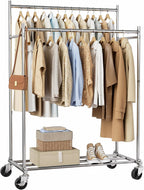 HYSEYY Clothes Rack,Double Rods Rolling Clothing Rack for Hanging Clothes load 400LBS,Portable Garment Coat Rack with Wheels Wardrobe Closet for Bedroom Laundry Room,Retail Store,Silver