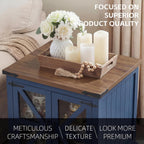 Farmhouse End Table, 24" Large End Tables with Storage, Rustic Square Sofa Beside Table with Glass Barn Door, Wood Side Table Square Nightstand for Living Room, Bedroom, Office (Misty Blue)