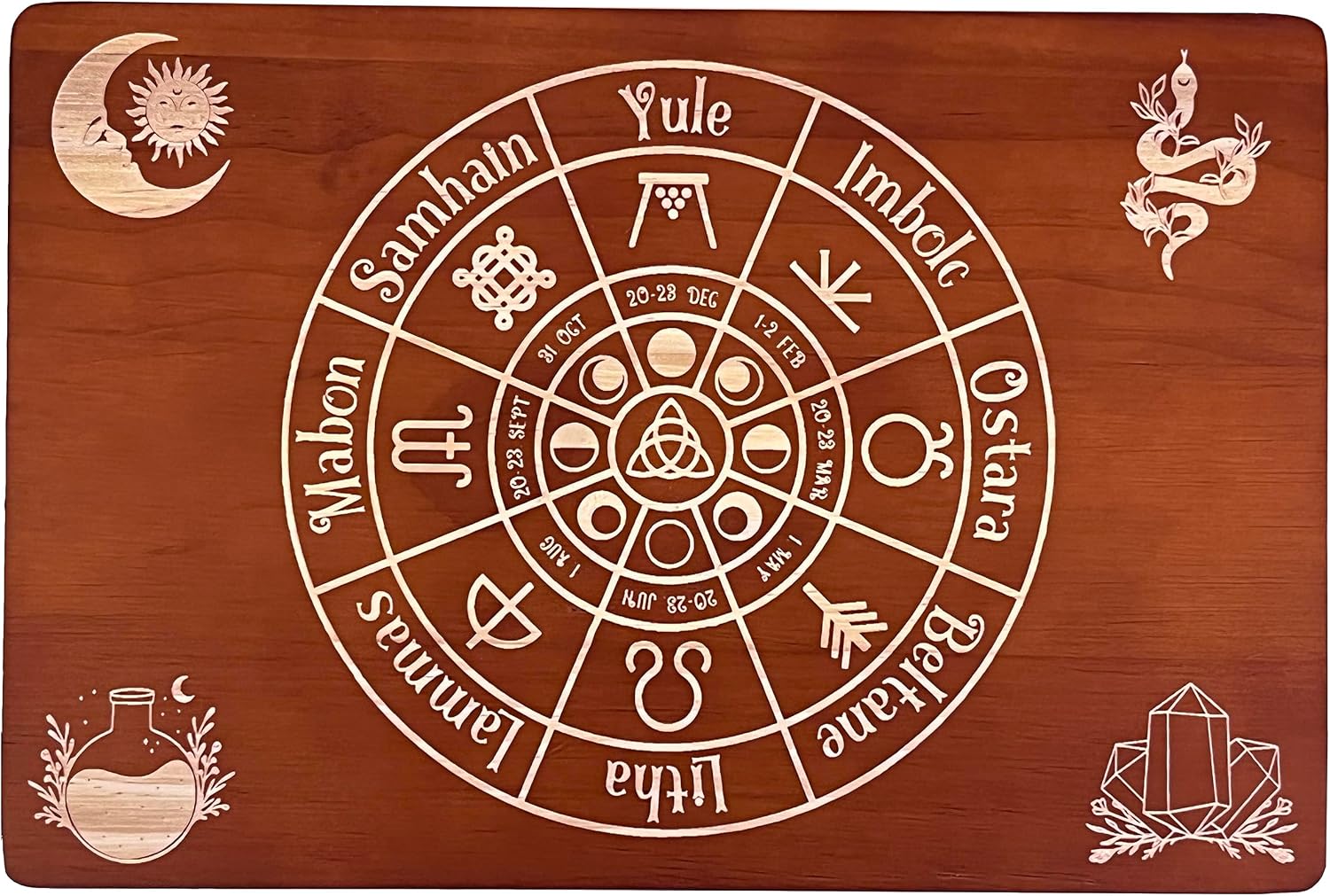 Altar Table, Meditation Table, Small Altar Table, Wooden Witch Altar, Wiccan Alter Table, Buddhist Shrine, Engraved Wheel of The Year on Table Top, 12 × 8 inches