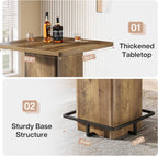 Tribesigns 39.37" Bar Height Table, Square Pub Table with Built-in Metal Footrest Ring, Sturdy Bistro Design for Kitchen, Home Bar, Small Space, Rustic Wood Grain