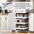 Kitchen Tall Pantry with 3 Pull Out Cabinet Organizers, Farmhouse Freestanding Storage Cabinet with 6 Door Shelves and 2 Drawers for Kitchen, Dining Room (White)