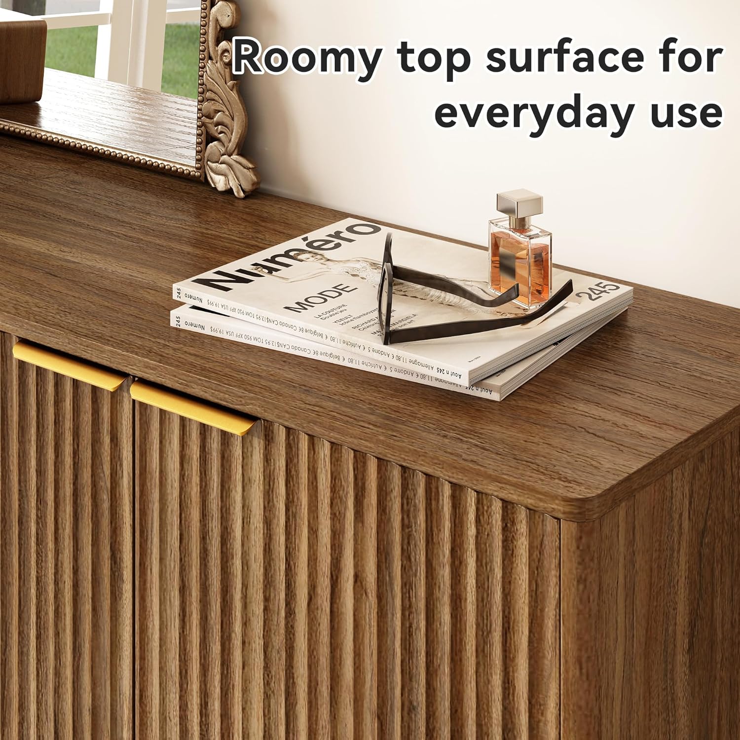 Fluted Shoe Cabinet with Doors, 5-Tier Shoe Storage Cabinet with Adjustable Shelves, Wooden Freestanding Shoe Organizer Shoe Cabinet for Entryway,Hallway,Living Room, Natural Oak