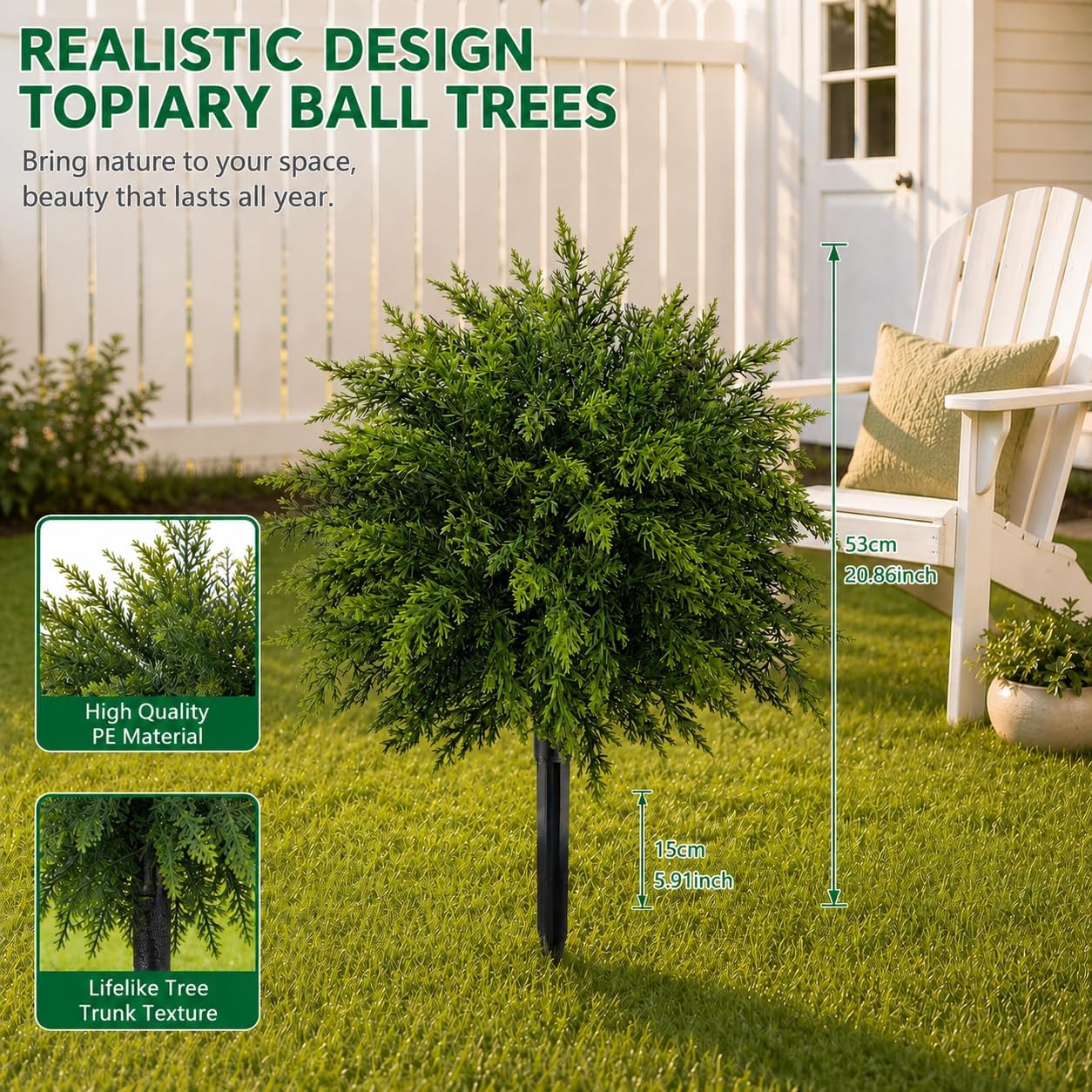 Artificial Plants Outdoor, Topiary Trees Artificial Outdoor with Ground Spikes, 2 Pack UV Resistant Fake Bushes for Planters, Front Porch Patio Garden Decor