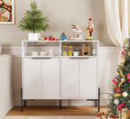 White Buffet Cabinet with Storage, Fluted Storage Cabinet with Doors & Adjustable Shelves, Solid Wood TV Stand Credenza for Kitchen Dining Room, 41"L x 14"D x 37"H Easy Assembly Kitchen Sideboard