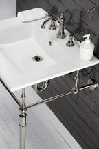 Kingston Brass KVPB25227W8PN Edwardian 25-Inch Console Sink with Brass Legs (8-Inch, 3 Hole), White/Polished Nickel