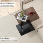 Glass C Shaped End Table Adjustable Height, Metal Base C Shaped Side Table for Sofa/Bed, 360°Swivel Couch Tables That Slide Under, Small Clear Coffee Table for Bedroom Living Room (Glass)