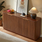 VMU 63" Fluted Sideboard Buffet Cabinet with Storage, Walnut Modern Wood Credenza Media Console with 4 Doors, Mid Century Sideboard for Living Room Kitchen Entryway