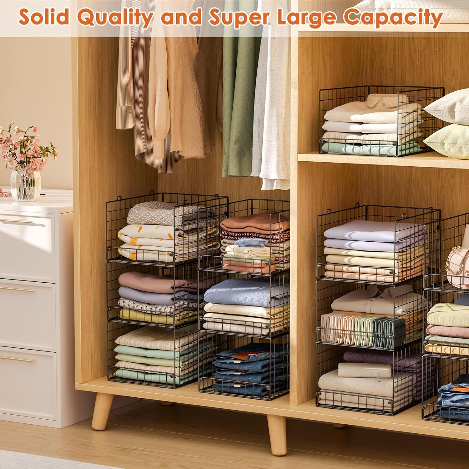 5-Tier Stackable Closet Storage Baskets, Closet Organizers and Storage Shelves, Foldable & Stackable Clothes Storage Bins for Closet System, Closet Shelf Organizer for Home,Black(Patent No. 30022416)