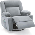 Swivel Rocker Recliner Chair with Heat and 8-Point Massage, Extra Wide Manual Lounge Sofa for Adults, Overstuffed Living Room Chair with 2 Cup Holders 4 Pockets & Remote (-Grey)