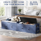 42.6" Entryway Shoe Storage Bench with Padded Seat, 3 Doors and Side Shelves, Lift Top Storage Bench for Shoes, Hallway, Bedroom, Living Room, Navy Blue