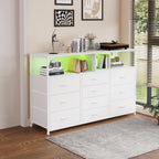 Unionly 55" W 10 Drawers Dresser with LED,Dresser tv Stand for Bedroom | TV stand dresser with LED light,charging station for 55,65 inch TV,Fabric Drawers Dresser with Open shelves for living room