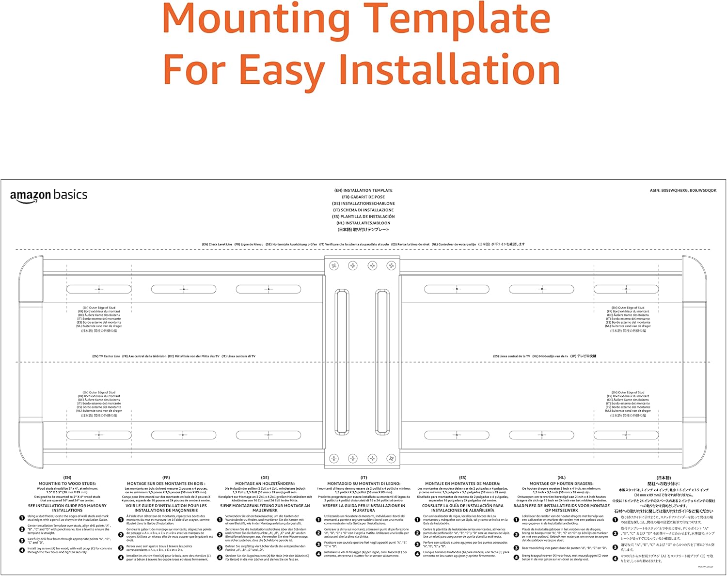 Amazon Basics Tilting TV Wall Mount with Horizontal Post Installation Leveling for 37" to 86" TVs, Wood Studs Compatible, Black