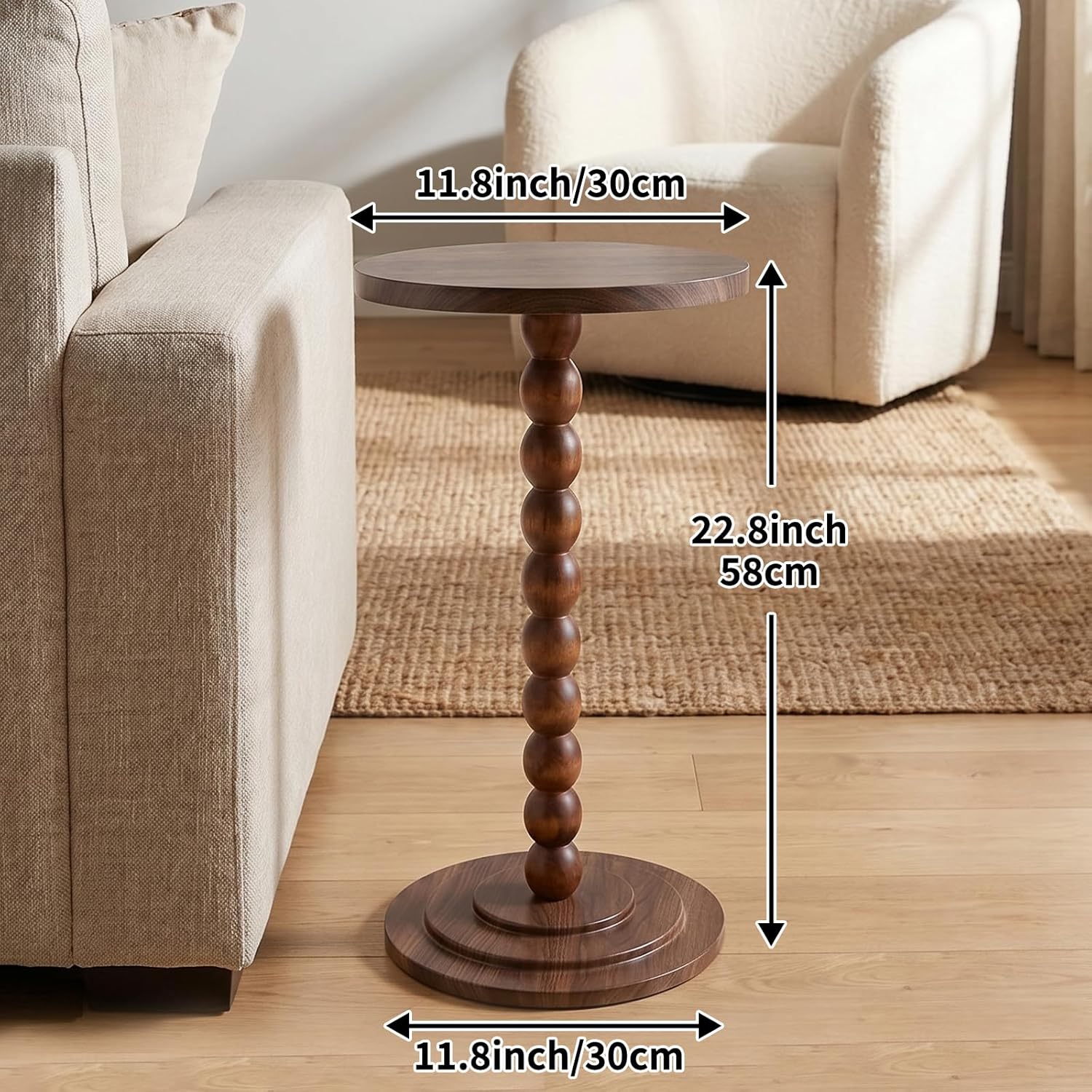 Small Round Side Table, C Table End Tables for Sofa, Sofa Round Tables for Living Room Study and Small Spaces (Walnut)