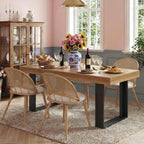 STHOUYN 63"-79" Farmhouse Wood Extendable Dining Room Table Set with 4 Upholstered Chairs, Rectangular Expandable Retractable Kitchen Table and Chairs Set of 6 (63"-79" Brown Table + 4 White Chairs)