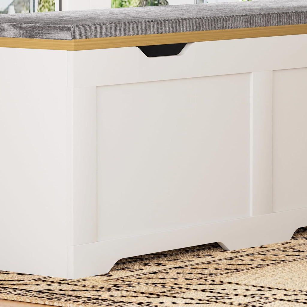 3-Piece L-Shaped Multi-Functional Storage Bench with Cushion, Serving as a Kitchen Corner Bench, Toy Storage Box, or Reading Nook seat., White and Natural, 63" D x 63" W x 19.1" H