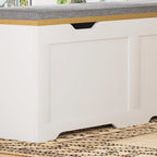 3-Piece L-Shaped Multi-Functional Storage Bench with Cushion, Serving as a Kitchen Corner Bench, Toy Storage Box, or Reading Nook seat., White and Natural, 63" D x 63" W x 19.1" H