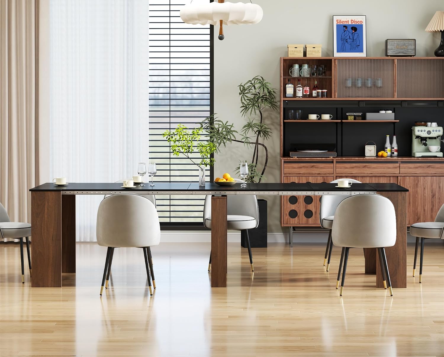 SSLine Rectangular Extendable Dining Table 35"-118" Super Long Conference Meeting Table for 6 8 10 12 People Black Walnut Expandable Kitchen Tables for Home Office Computer Table