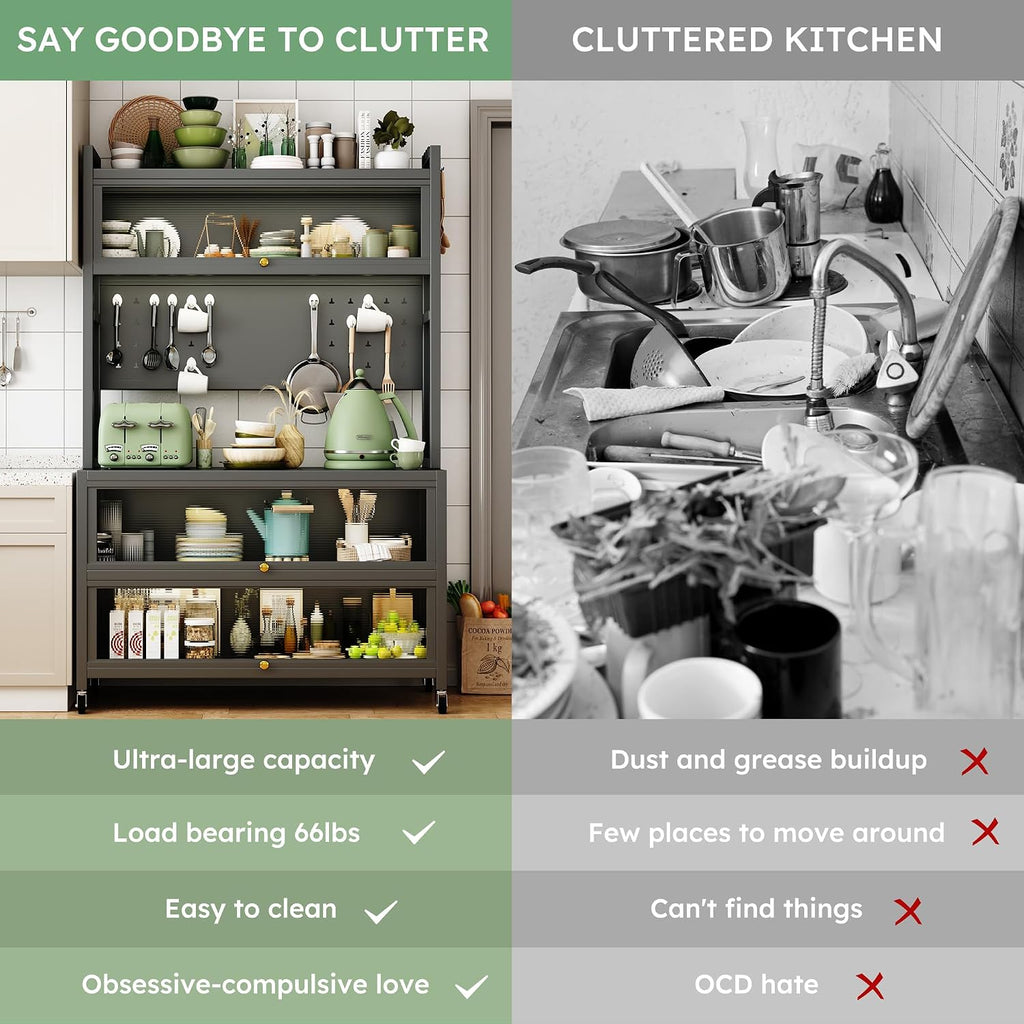 65'' Kitchen Pantry Storage Cabinet with Microwave Oven Countertop, 3 Doors, 4 Layers, Versatile Storage for Kitchen, Living Room, Dining Room