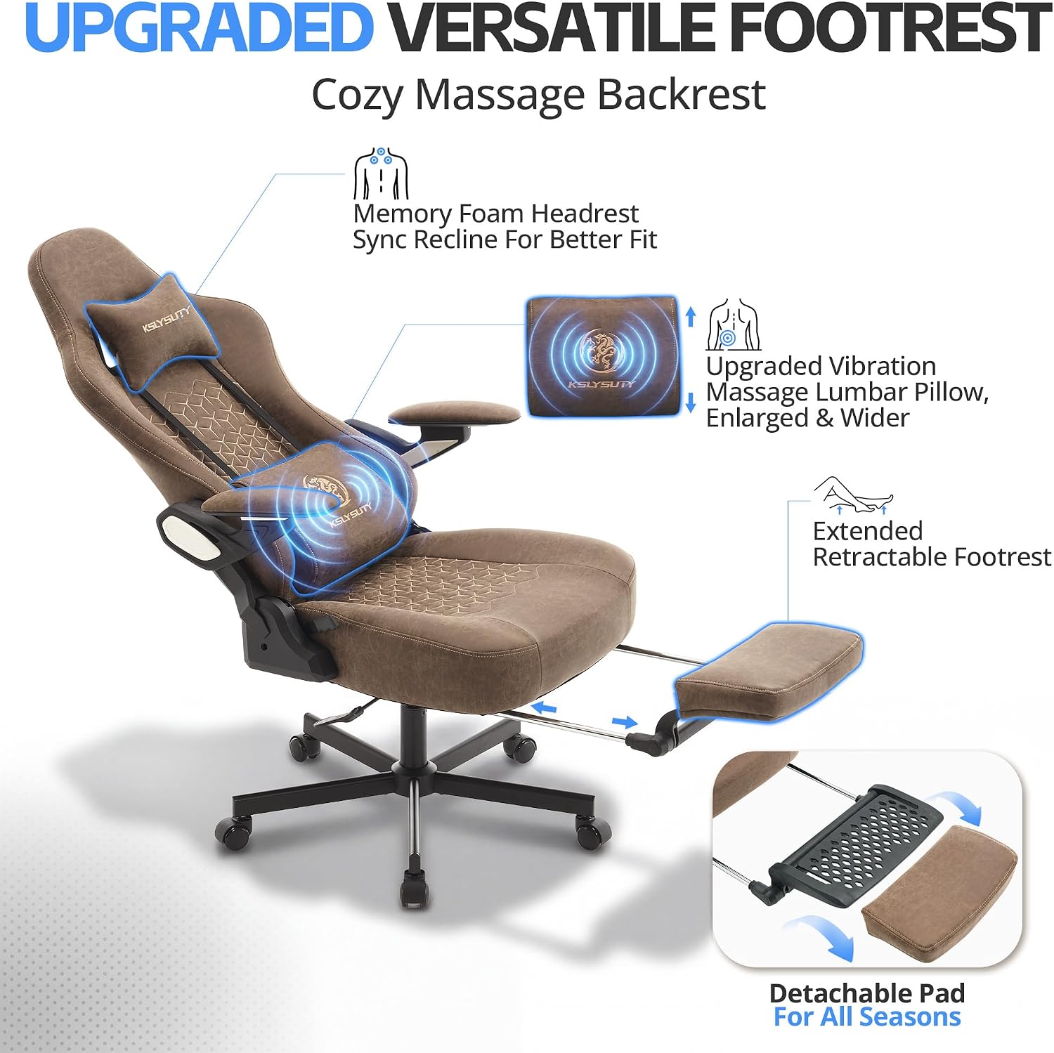 Ergonomic Gaming Chair for Adults - Big and Tall Desk Chair with Lumbar Support and Mechanical Arm Armrests, Comfortable Gamer Computer Chair, Gaming Chairs with Footrest (Brown Leather)