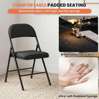 12 Pack Folding Chairs, Fabric Dining Chair Set with Padded Cushion and Back, Indoor Outdoor Seat for Home Office, Parties, Events, Wedding, Extra Guest Seating, Obsidian Black
