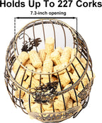 Wine Cork Holder for Countertop or Cabinet, Barrel-Shaped Metal Cork Holder Holds Up to 227 Wine and Champagne Corks, Storage Organizer with Open Top and Non-Slip Base for Bar Area Kitchen