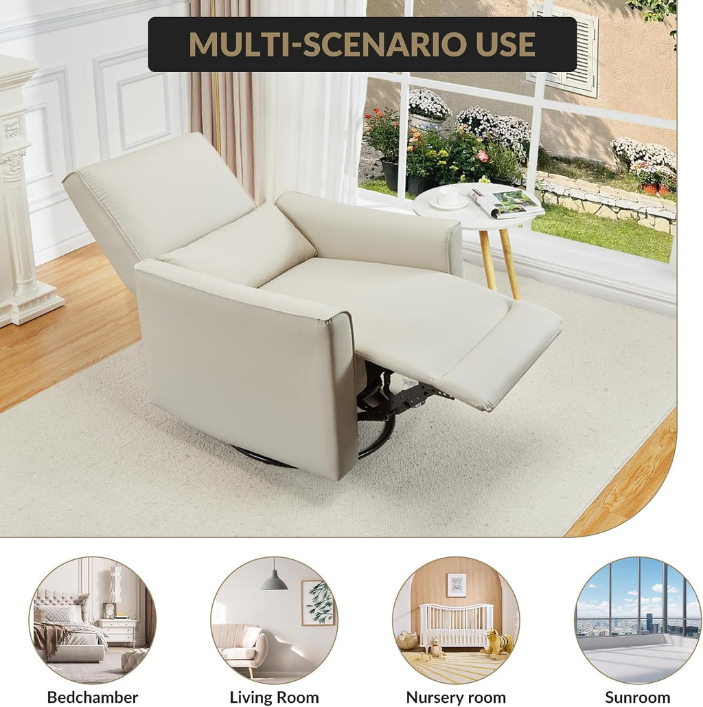Jojoka Swivel Rocking Recliner Chair, Manual PU Leather Glider Recliner with Lumbar Support, Padded Armrest, High Weight Capacity Single Rocker Sofa for Nursery Living Room Bedroom