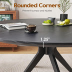 Round Dining Table 47 in for 4 to 6 People, Solid Wood Kitchen Table with Intersecting Pedestal Base and Floor Protection, Modern Round Dining Room Table for Apartment or Nook, Black