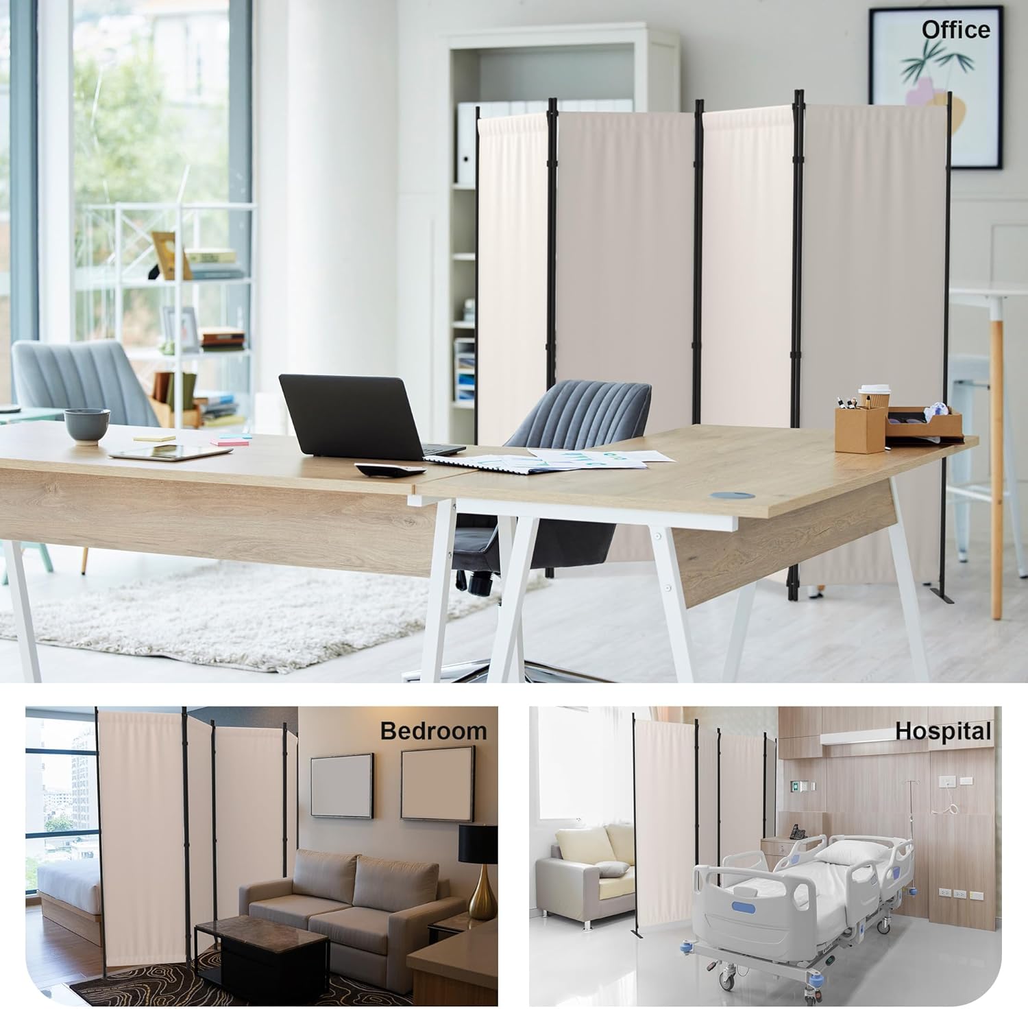 Room Divider 4 Panel Partition Room Dividers & Folding Privacy Screens w/ 3 Metal Feet,88" W Portable Wall Doubles as a Dressing Screen Wall Divider for Office Bedroom Children's Room,White