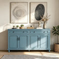 Scurrty Sideboard Buffet Cabinet, 62'' Large Storage Cabinet with Drawers and 4 Doors, Vintage Coffee Bar Cabinets with Adjustable Shelf for Kitchen, Living Room, Blue