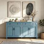Scurrty Sideboard Buffet Cabinet, 62'' Large Storage Cabinet with Drawers and 4 Doors, Vintage Coffee Bar Cabinets with Adjustable Shelf for Kitchen, Living Room, Blue