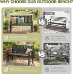 Outdoor Bench, 2-Person Outdoor Benches Weatherproof, 600 lbs Weight Capacity, Low Maintenance, Garden Bench for Patio, Park, Porch, Backyard, Balcony