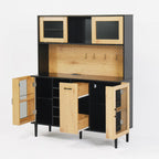 Farmhouse Buffet Sideboard Cabinet with Power Outlet & Wine Rack -59" Height, Coffee Bar Cabinet with Storage Door for Kitchen Pantry Living Room