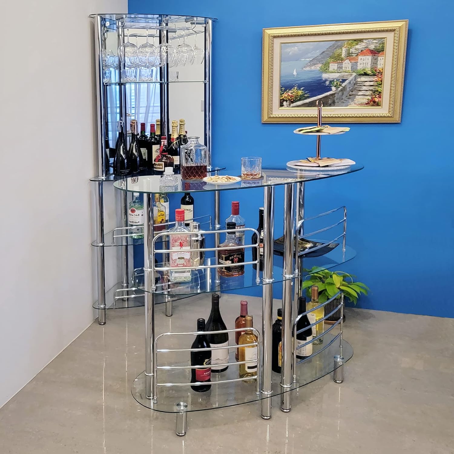 Mango Steam Contemporary Modern Home Entertainment Liquor Bar Catalina Table (Tower Bar, Clear)