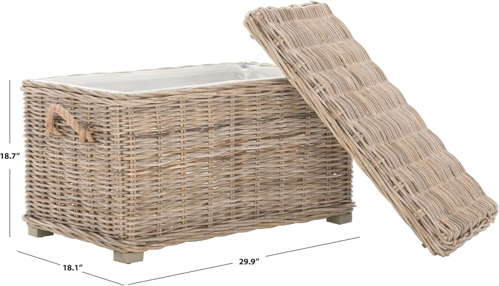 SAFAVIEH Home Collection – Salim Grey Rattan Storage Trunk with Handles, Woven Wicker Storage Chest for Living Room, Bedroom or Den, Fully Assembled (SEA7019A)