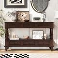 Knocbel Console Table with 6 Storage Drawers and Bottom Shelf, Vintage Sofa Table with Solid Wood Frame and Legs for Entryway Living Room, 54" W x 13.5" D x 32" H, Espresso
