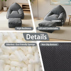 Bean Bag Chair with Ottoman, Bean Bag Sofa,Accent Chairs,Corduroy Fabric, Comfortable Reading Chairs for Living Room, Bedroom, Reading Nook,Modern Lounge Reclining Chair with Footrest (GRAY, Medium)