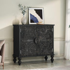 Buffet Cabinet with Storage, Accent Cabinet with 2 Carved Doors, Solid Wood Sideboard with Adjustable Shelf, Vintage Cabinets for Kitchen, Living Room, Entryway, Black