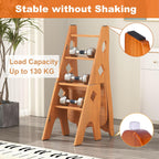 Folding Library Ladder Chair, 4 Tier Portable Step Stool Chair, Lightweight 3-in-1 Stepladders Display Stand, Library Steps Bookshelf Plant Stand for Storage and Decoration