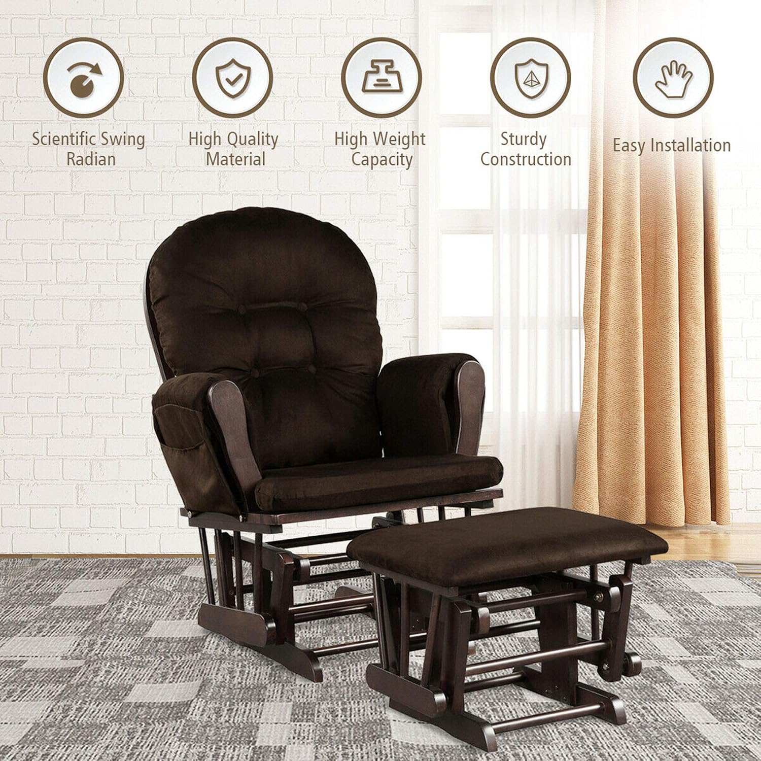 DORTALA Baby Glider Rocker with Ottoman, Multi-Position Glider with Cleanable Upholstered, Smooth Rocking Motion, Nursery Glider & Ottoman Sets for Nursing Baby, Reading, Brown
