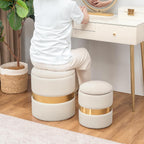 Joveco Round Storage Ottoman Set of 2, Velvet Upholstered Foot Rest Stool Vanity Footsool for Living Room, Bedroom, Light Beige