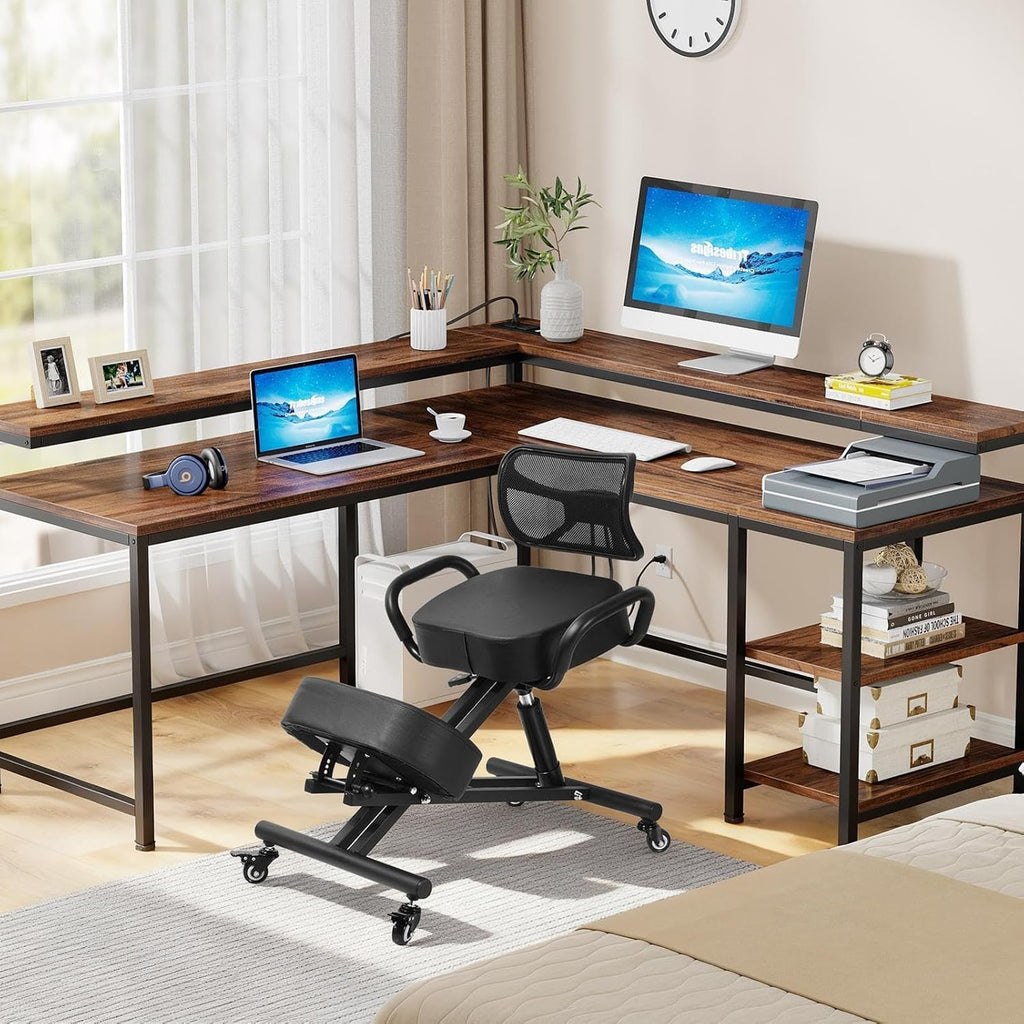 Ergonomic Kneeling Chair with Back Support, Ergonomic Kneeling Tool with Brake and Smooth Gliding Casters, Adjustable Stool for Home and Office, Postures Chair