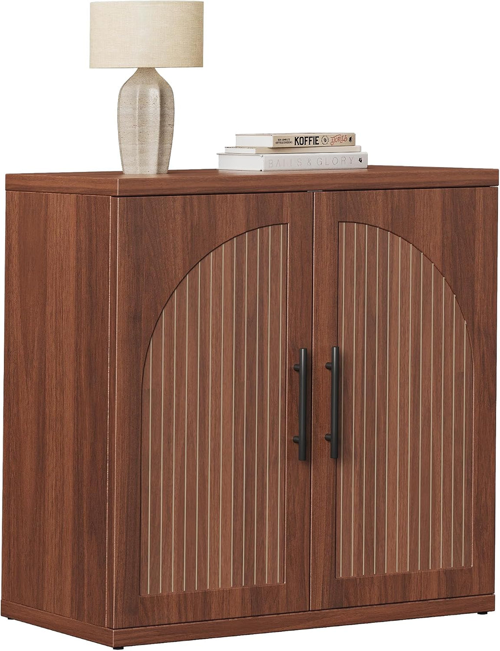 MapleGrace 31.5" Fluted Buffet Cabinet with Storage, Mid-Century Symmetrical Arched Sideboard Credenza with Adjustable Shelf, Large Wood Console Table for Dining Room, Kitchen, and Living Room(Walnut)