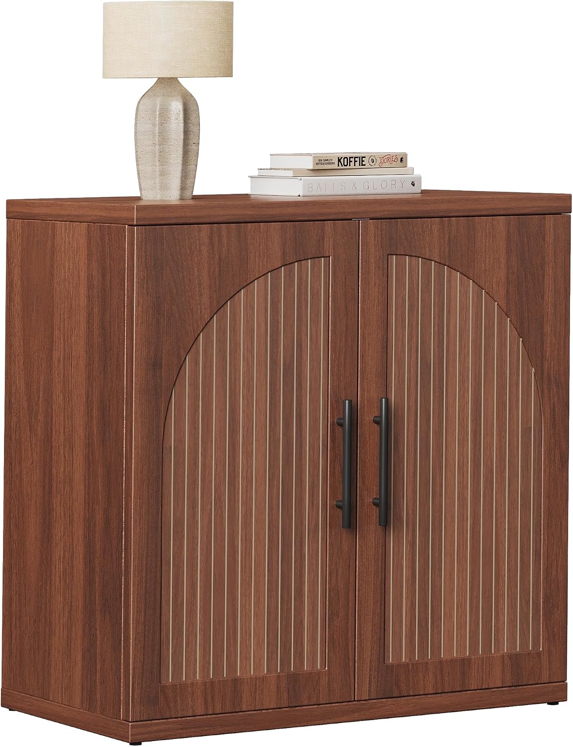 MapleGrace 31.5" Fluted Buffet Cabinet with Storage, Mid-Century Symmetrical Arched Sideboard Credenza with Adjustable Shelf, Large Wood Console Table for Dining Room, Kitchen, and Living Room(Walnut)