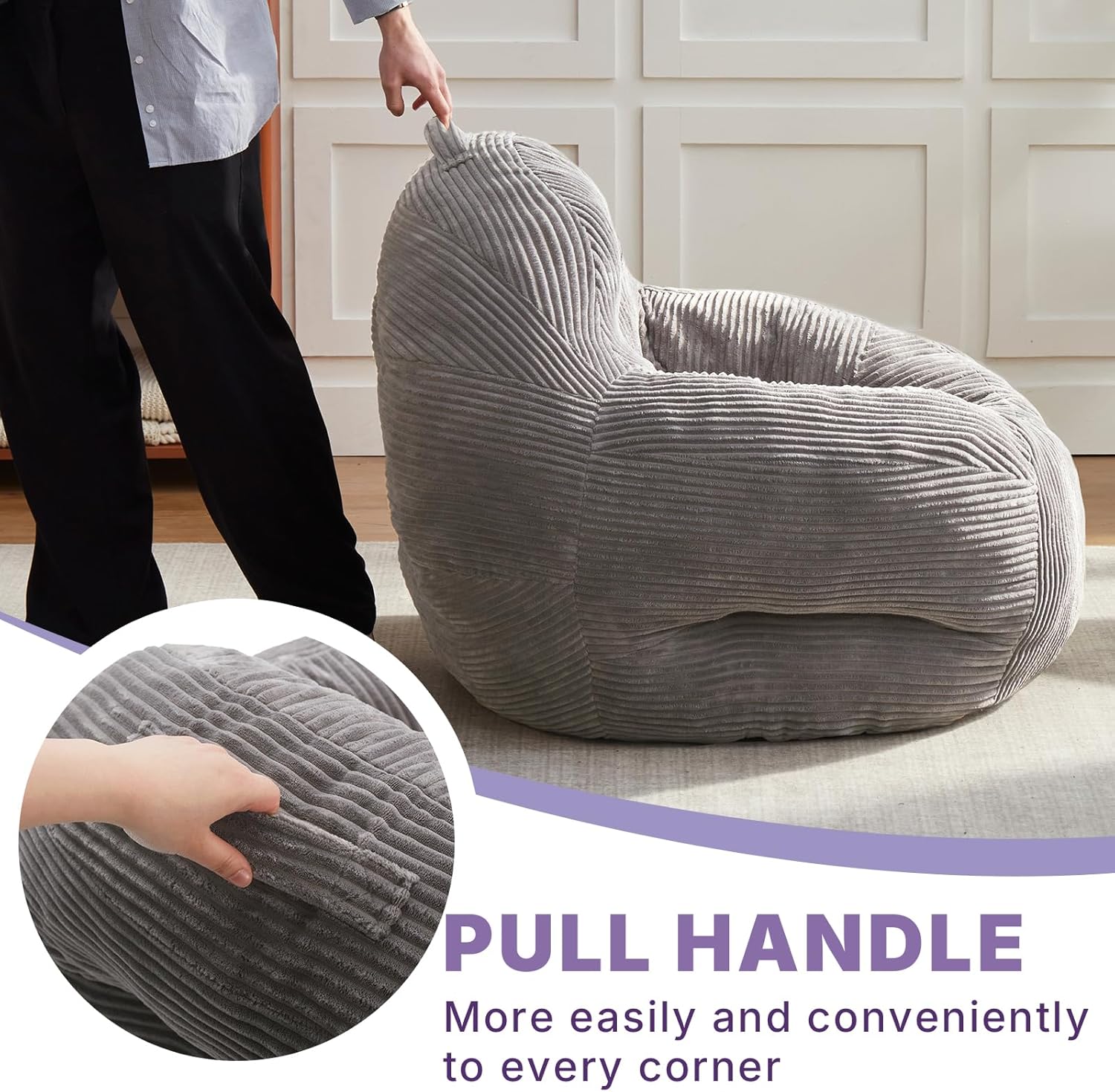 EBENCHICO Bean Bag Chair for Adults, Corduroy Large Bean Bag Chairs for Teens, Comfy Giant BeanBag Sofa Couch with Filler, Reading Chair Floor Sofa for Living Room Bedroom Dorm