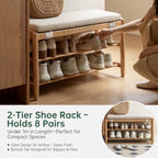 YESWOOD Solid Wood Shoe Bench Assembled, Shoe Rack Bench with Cushion for Entryway, Living Room, Bedroom, Hallway, 31.49“ x 11.81” x 17.71", Nature