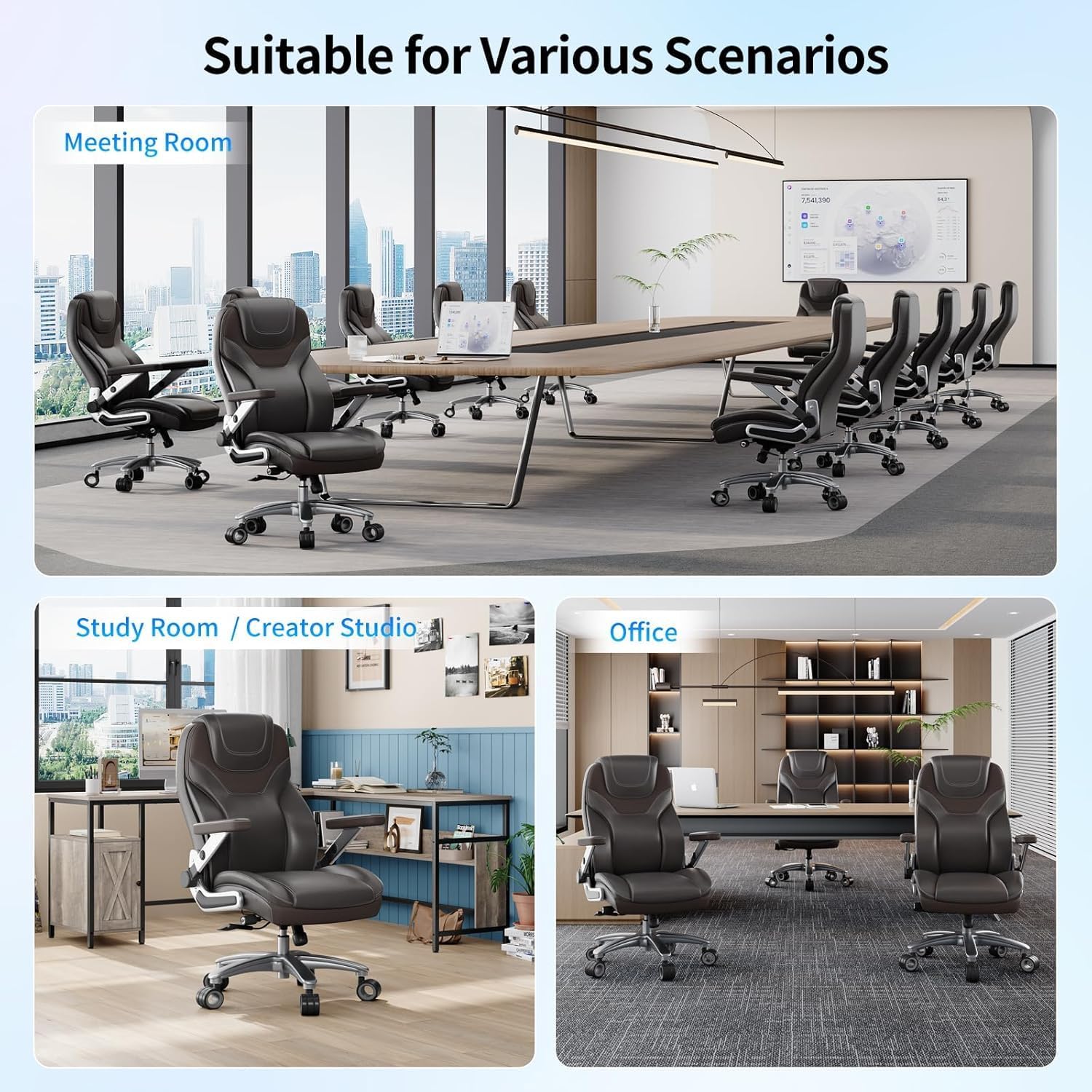 Big and Tall Office Chair with 5D Arms, Fabric & PU Leather Heavy Duty Desk Chair, Adjustable Lumbar Support & Height, Tilt Function, High Back Ergonomic Executive Computer Chair