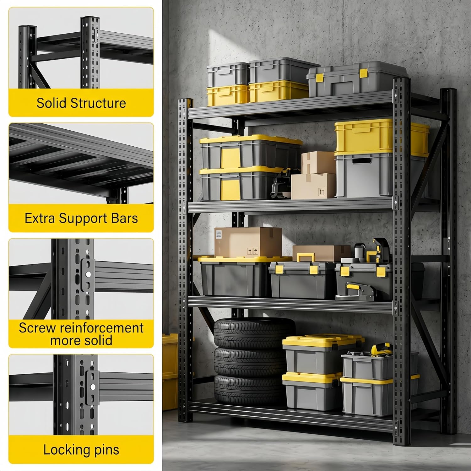 Heavy Duty Garage Shelving, 46" W x 20" D x 71" H, 3500 LBS Capacity, 4-Tier Adjustable Metal Storage Shelves, Reinforced Steel Storage Rack for Garage, Basement, Utility Room
