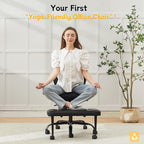 Cross Legged Office Chair with Wheels, Criss Cross Chair with Wider Thicken Seat, ADHD Meditation Chair with Adjustable Footstool for Adults, Yoga Office Chair, PU Black
