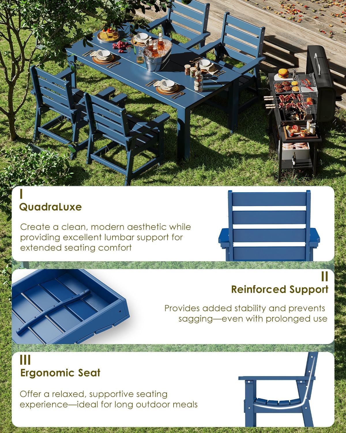 GREENVINES Outdoor Dining Chairs Set of 2 | HDPE | Patio Chair | All-Weather | Blue